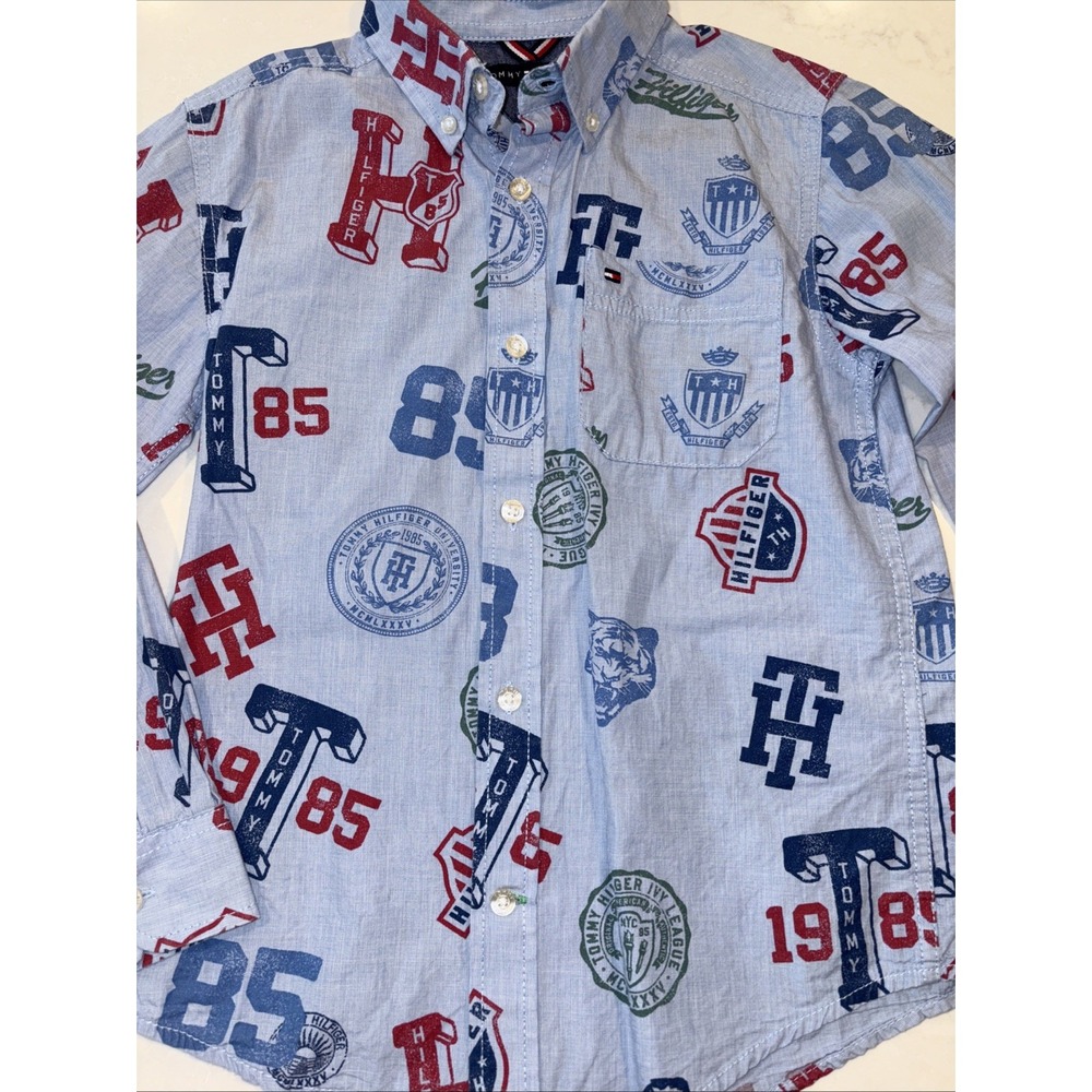 Tommy Hilfiger‎ Boys S 8-10 Blue Long Sleeve TH Logo Shirt NWT
